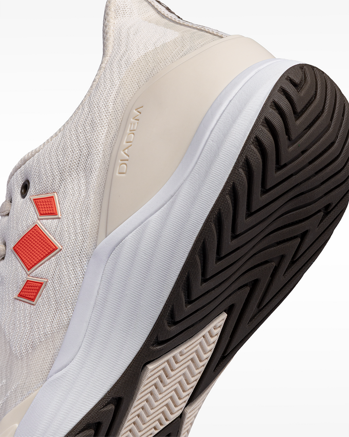 Diadem Court Burst pickleball shoe in Desert Sun, close-up of the heel